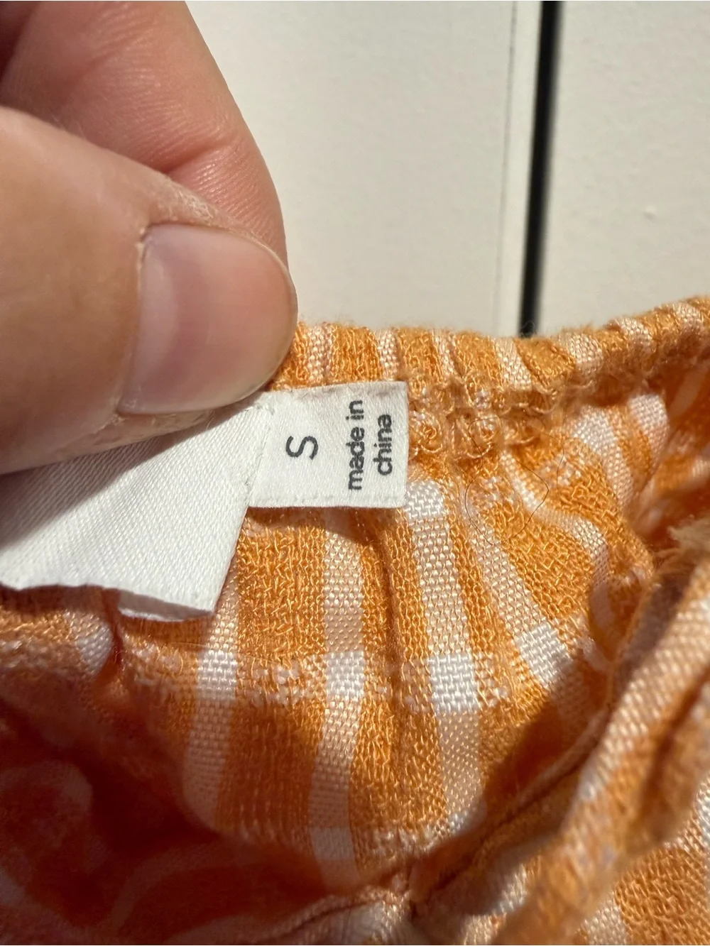 Astr Orange Gingham Puff-Sleeve Smocked Crop Top